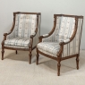 Pair 19th Century French Louis XVI Walnut Bergères ~ Armchairs