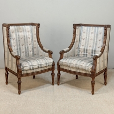 Pair 19th Century French Louis XVI Walnut Bergères ~ Armchairs