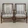 Pair 19th Century French Louis XVI Walnut Bergères ~ Armchairs