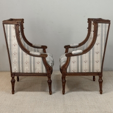 Pair 19th Century French Louis XVI Walnut Bergères ~ Armchairs
