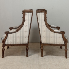Pair 19th Century French Louis XVI Walnut Bergères ~ Armchairs