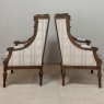 Pair 19th Century French Louis XVI Walnut Bergères ~ Armchairs