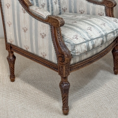 Pair 19th Century French Louis XVI Walnut Bergères ~ Armchairs