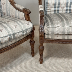 Pair 19th Century French Louis XVI Walnut Bergères ~ Armchairs