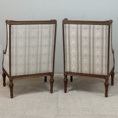 Pair 19th Century French Louis XVI Walnut Bergères ~ Armchairs