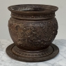 19th Century French Cast Iron Cache Pot with Saucer