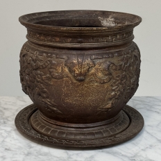 19th Century French Cast Iron Cache Pot with Saucer