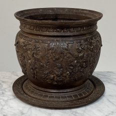 19th Century French Cast Iron Cache Pot with Saucer