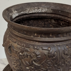 19th Century French Cast Iron Cache Pot with Saucer