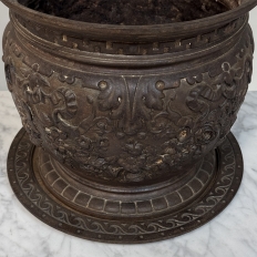 19th Century French Cast Iron Cache Pot with Saucer