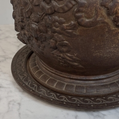 19th Century French Cast Iron Cache Pot with Saucer