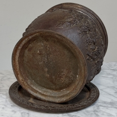 19th Century French Cast Iron Cache Pot with Saucer