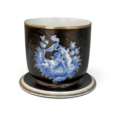 19th Century Hand-Painted Porcelain Cache Pot with Saucer