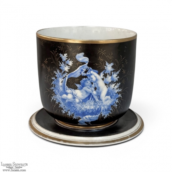 19th Century Hand-Painted Limoges Porcelain Cache Pot with Saucer