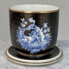 19th Century Hand-Painted Porcelain Cache Pot with Saucer