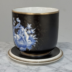 19th Century Hand-Painted Porcelain Cache Pot with Saucer