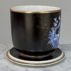 19th Century Hand-Painted Porcelain Cache Pot with Saucer