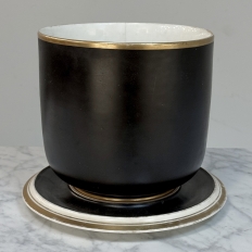 19th Century Hand-Painted Porcelain Cache Pot with Saucer