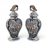 Pair 18th Century Delft Ceramic Lidded Vases