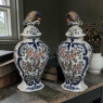 Pair 18th Century Delft Ceramic Lidded Vases