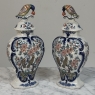 Pair 18th Century Delft Ceramic Lidded Vases