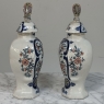 Pair 18th Century Delft Ceramic Lidded Vases