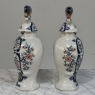 Pair 18th Century Delft Ceramic Lidded Vases