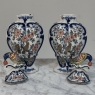 Pair 18th Century Delft Ceramic Lidded Vases