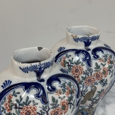 Pair 18th Century Delft Ceramic Lidded Vases