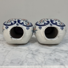 Pair 18th Century Delft Ceramic Lidded Vases