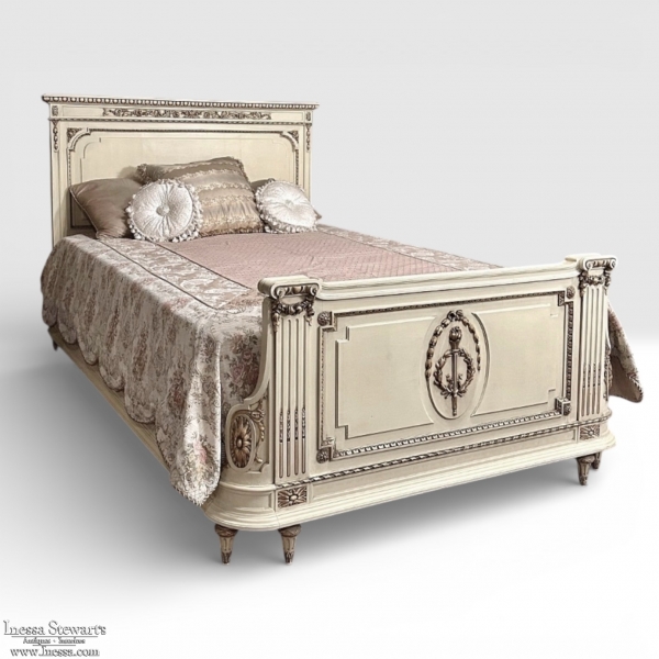 Antique Italian Neoclassical Painted QUEEN Bed
