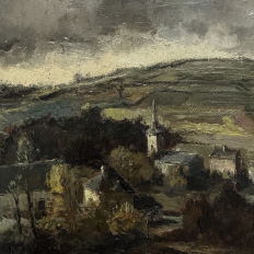 Framed Oil Painting on Canvas by Guy Cambier (1923–2008), Dated 1946, 'Village Landscape'