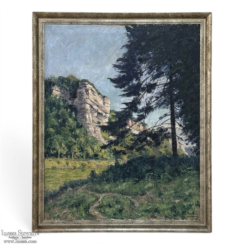 Framed Oil Painting on Canvas by Eugène Collignon (1876–1961) 'Banks of the Meuse River'