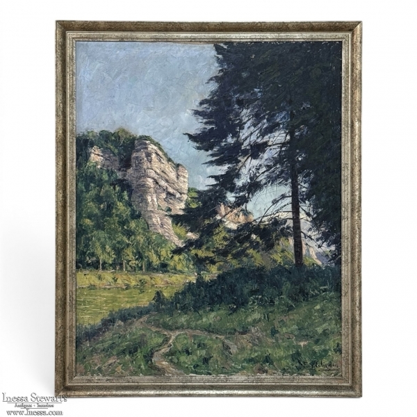 Framed Oil Painting on Canvas by Eug&egrave;ne Collignon (1876&ndash;1961) 'Banks of the Meuse River'