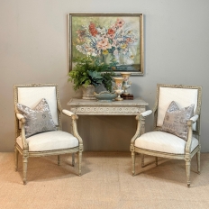 Pair of French 19th Century Louis XVI Painted Armchairs ~ Fauteuils