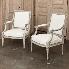 Pair of French 19th Century Louis XVI Painted Armchairs ~ Fauteuils