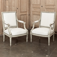 Pair of French 19th Century Louis XVI Painted Armchairs ~ Fauteuils