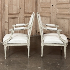 Pair of French 19th Century Louis XVI Painted Armchairs ~ Fauteuils