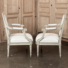 Pair of French 19th Century Louis XVI Painted Armchairs ~ Fauteuils