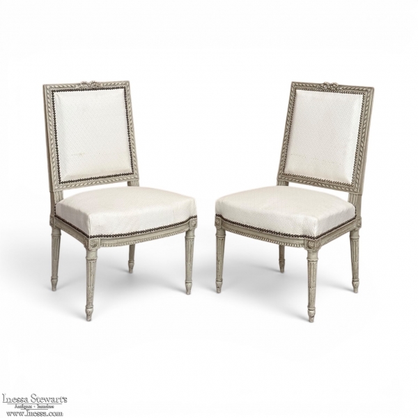 Pair of French 19th Century Louis XVI Painted Chairs