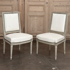 Pair of French 19th Century Louis XVI Painted Armchairs ~ Fauteuils