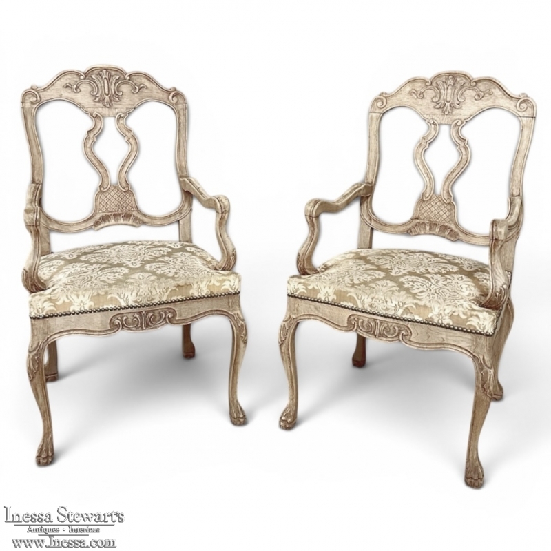 Antique Liegoise Louis XIV Armchairs in Stripped Oak