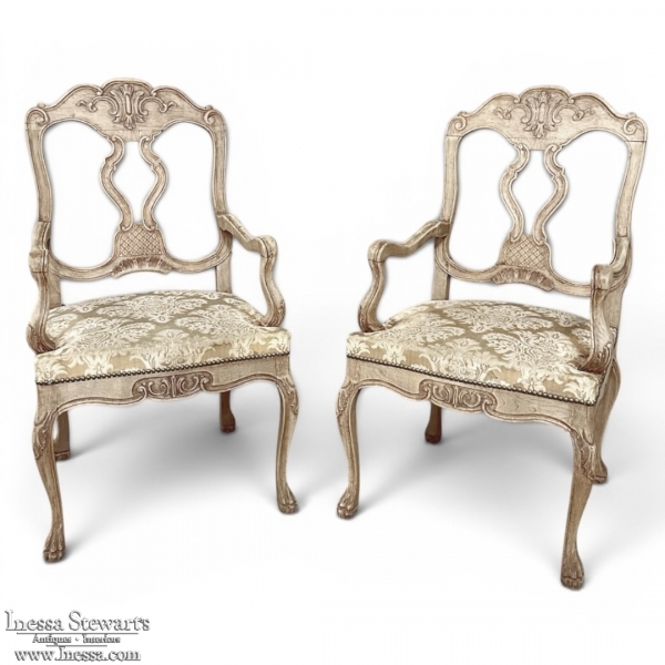 Antique Liegoise Louis XIV Armchairs in Stripped Oak