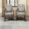 Pair Antique French Louis XIII Armchairs with Tapestry Upholstery