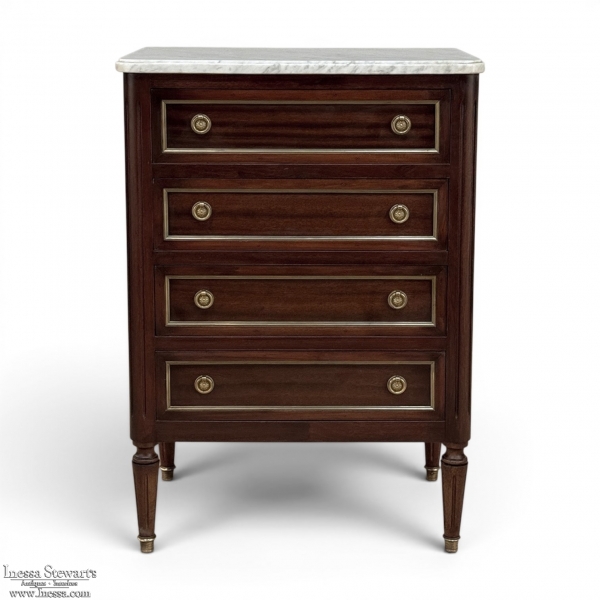French Louis XVI Petite Mahogany Commode with Carrara Marble
