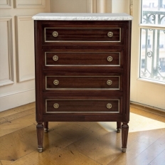 French Louis XVI Petite Mahogany Commode with Carrara Marble