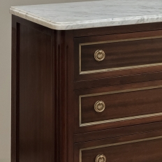 French Louis XVI Petite Mahogany Commode with Carrara Marble