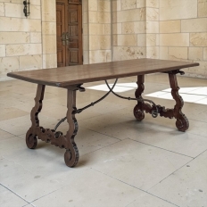 19th Century Spanish Walnut Dining Table with Wrought Iron