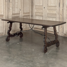 19th Century Spanish Walnut Dining Table with Wrought Iron