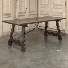 19th Century Spanish Walnut Dining Table with Wrought Iron